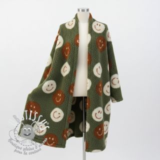 Tissu de manteau TEDDY JACQUARD Happy faces green