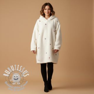 Tissu de manteau TEDDY EMBROIDERY Hearts ecru