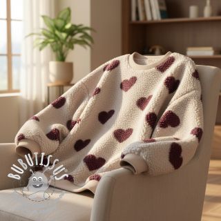 Tissu de manteau TEDDY JACQUARD Hearts rouge