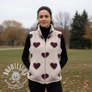 Tissu de manteau TEDDY JACQUARD Hearts rouge