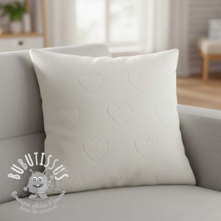 Tissu velours jersey TEDDY Hearts off white