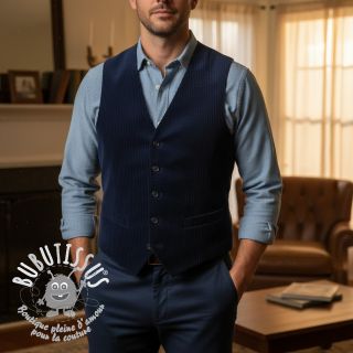 Tissu velours cotelé 6W WASHED STRETCH navy