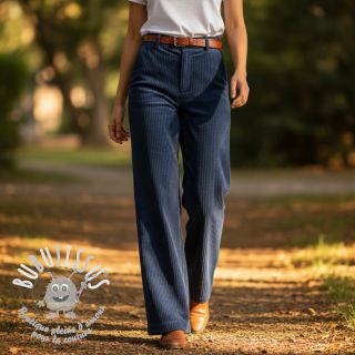 Tissu velours cotelé 6W WASHED STRETCH marine