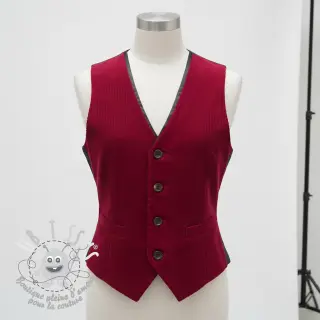Tissu velours cotelé 6W WASHED STRETCH dark red