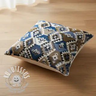 Tissu déco jacquard Kilim cobalt havane