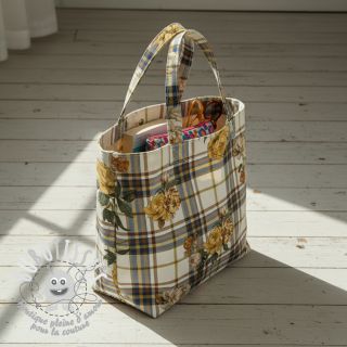 Tissu déco premium Linenlook Classic Peony Check digital print