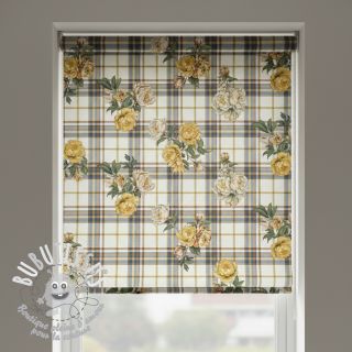 Tissu déco premium Linenlook Classic Peony Check digital print