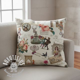 Tissu déco premium Linenlook Poetry Romantic Scene digital print