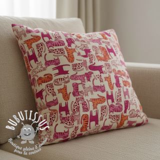 Tissu déco Linenlook Cat Wildlife Art pink