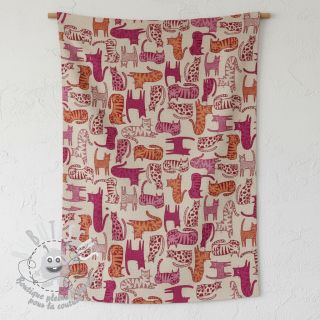 Tissu déco Linenlook Cat Wildlife Art pink
