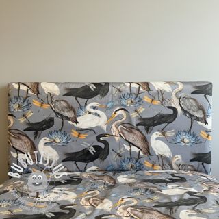 Tissu déco VELVET Heron bird steel grey