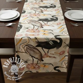 Tissu déco VELVET Heron bird camel