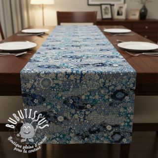 Tissu déco jacquard Nuage allover bleu