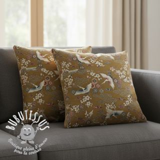 Tissu déco jacquard Grues or