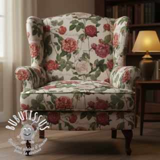 Tissu déco Linenlook premium Vintage Rose Garden digital print