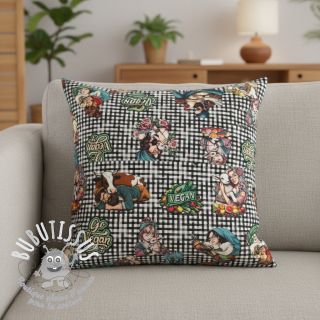 Tissu déco Vegan black check digital print