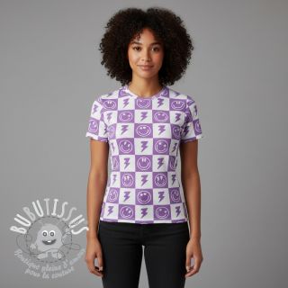 Jersey Happy faces square lavender digital print
