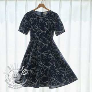 Viscose lin EMBROIDERY Flower Danielle navy