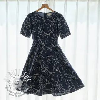Viscose lin EMBROIDERY Flower Danielle navy