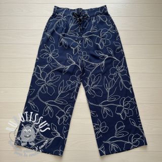 Viscose lin EMBROIDERY Flower Danielle navy