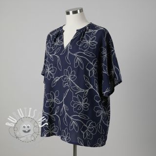 Viscose lin EMBROIDERY Flower Danielle navy