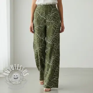 Viscose lin EMBROIDERY Leaves forest green