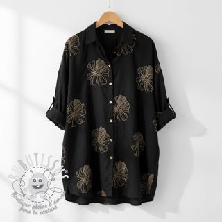 Viscose lin EMBROIDERY Flower Maya black