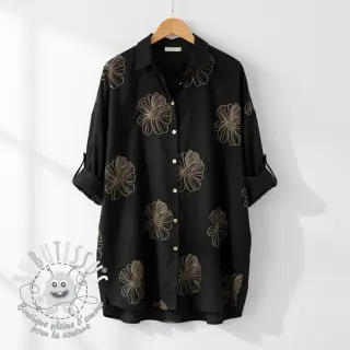 Viscose lin EMBROIDERY Flower Maya black