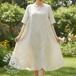 Viscose lin natural Leaves border