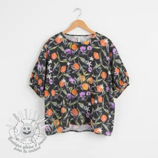 Viscose SATIN Leaves and oranges digital print