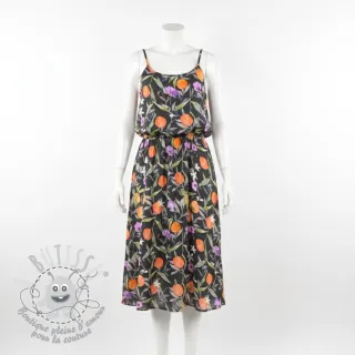 Viscose SATIN Leaves and oranges digital print