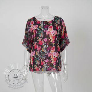 Viscose SATIN Night flowers black digital print