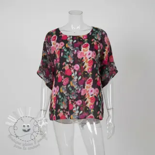 Viscose SATIN Night flowers black digital print