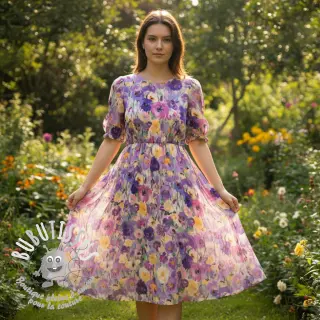 Viscose SATIN Lavender flowers digital print
