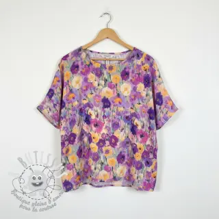 Viscose SATIN Lavender flowers digital print