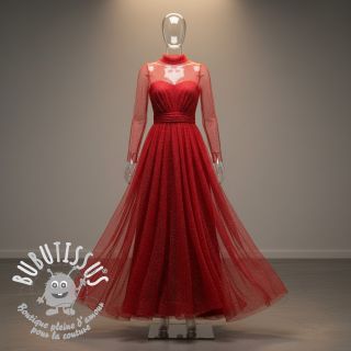 Tulle pour jupe tutu ROYAL SPARKLE red silver