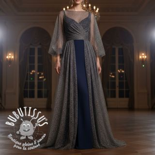 Tulle pour jupe tutu ROYAL SPARKLE dark grey silver