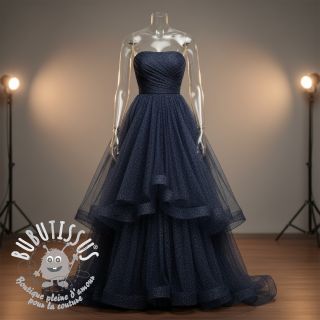 Tulle pour jupe tutu ROYAL SPARKLE navy silver