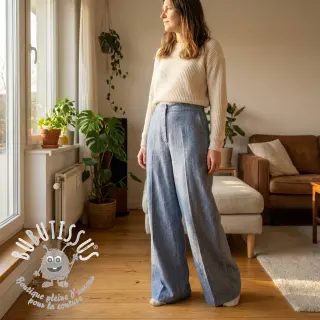 Tissu mélange lin et cotton Fishbone light jeans