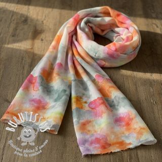 Tissu mélange lin et cotton Abstract flowers RAMIE orange digital print