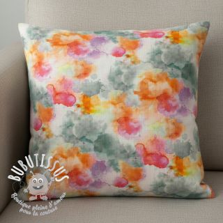 Tissu mélange lin et cotton Abstract flowers RAMIE orange digital print