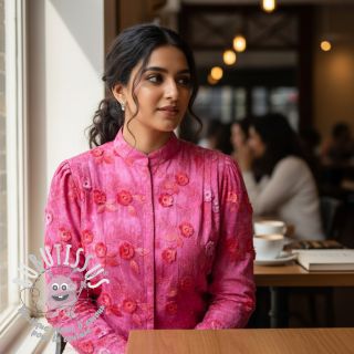 Tissu coton TIE DYE EMBROIDERY Poppy design U