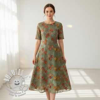 Tissu coton TIE DYE EMBROIDERY Poppy design O