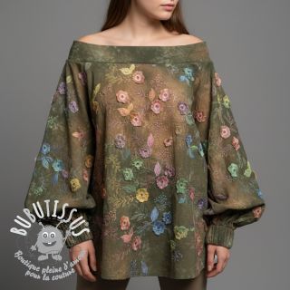 Tissu coton TIE DYE EMBROIDERY Poppy design N