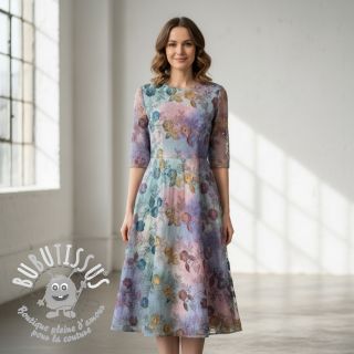 Tissu coton TIE DYE EMBROIDERY Poppy design C