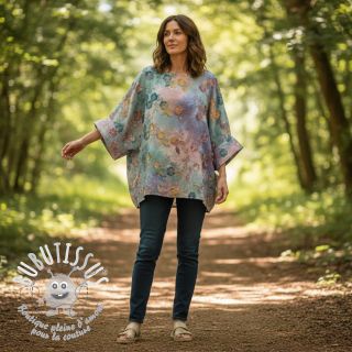 Tissu coton TIE DYE EMBROIDERY Poppy design C