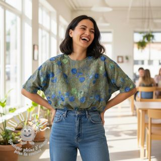 Tissu coton TIE DYE EMBROIDERY Poppy design B