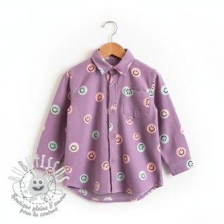 Tissu coton FLANNEL Happy faces lavender