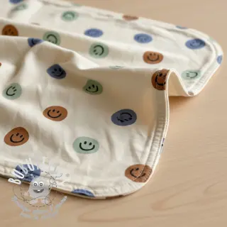 Tissu coton FLANNEL Happy faces off white green