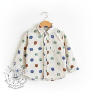 Tissu coton FLANNEL Happy faces off white green